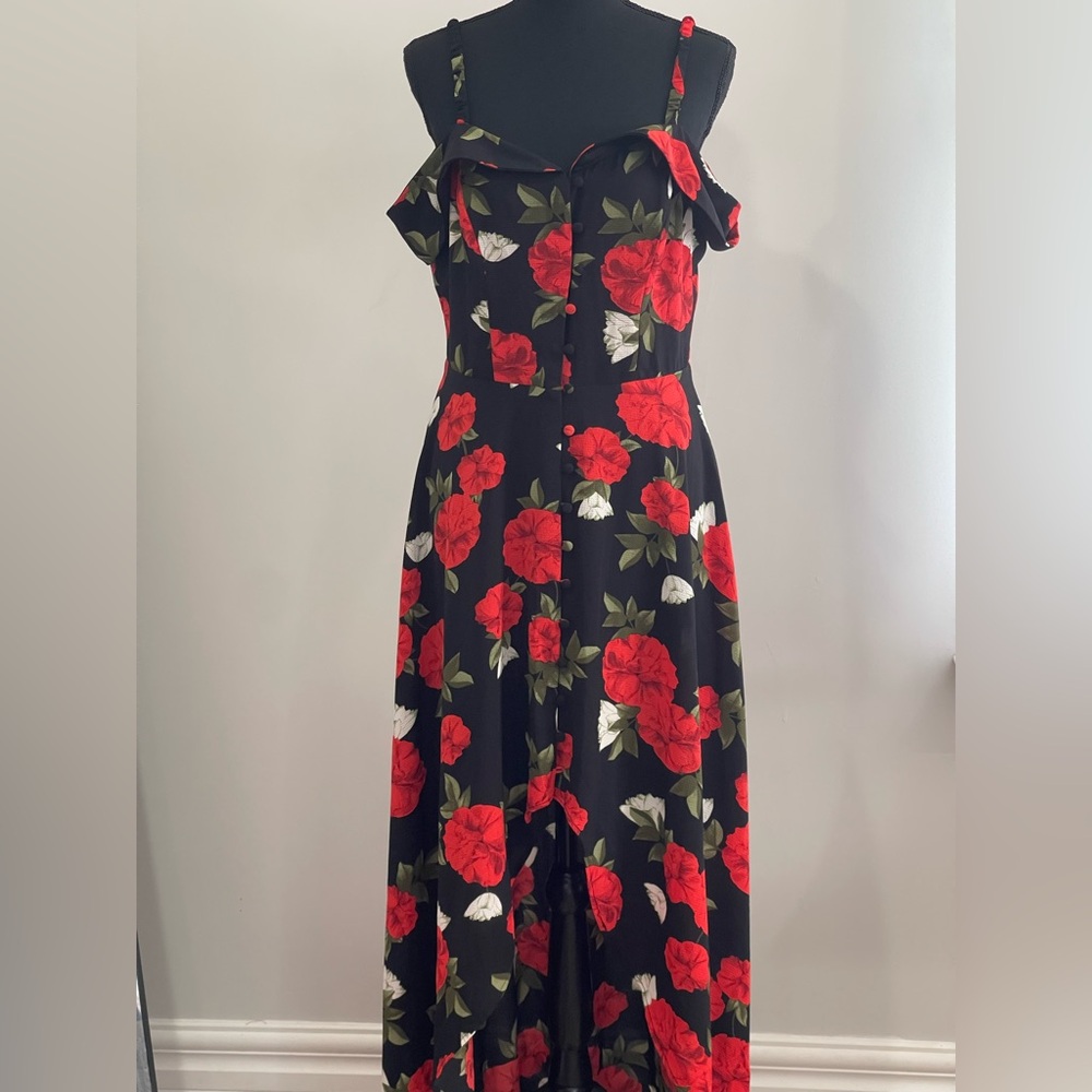 Premier Amour 8 Floral Black and Red Off‎ Shoulder High Low Dress 623